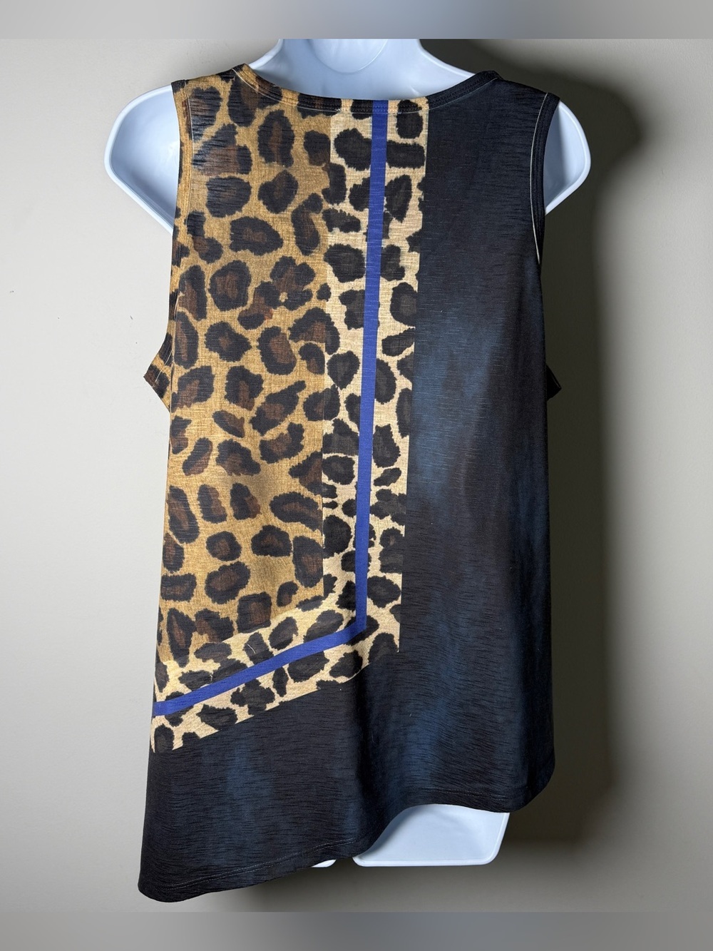 Democracy Leopard Scarf Print Asymmetric Tunic Cobalt Blue Dopamine Dressing L - Picture 4 of 9